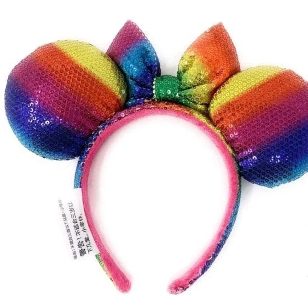 Disney Parks Exclusive Rainbow Sequin Minnie Mouse Mickey Ears Headband Red Blue